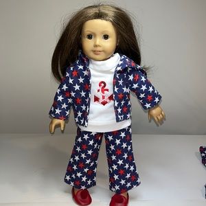 Handmade American girl doll blue outfit with  red white stars